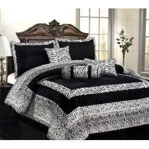  7 Pcs Flocking Zebra+Leopard Design Comforter Set Bed In A 