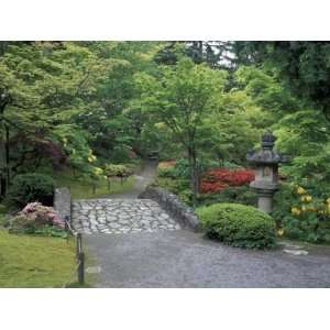 Stone Bridge and Pathway in Japanese Garden, Seattle, Washington, USA 
