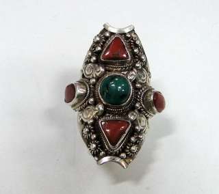 925 STERLING SILVER TURQUOISE CORAL RING NEPALESE  