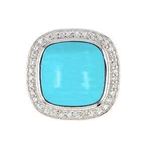  Sterling Silver, Turquoise & Cubic Zirconia Fashion Ring 