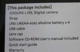 New~ Nikon COOLPIX L105 Black 12.1 MP Digital Camera 15X Zoom  