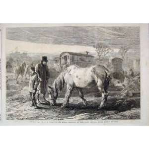  1868 Horses Carriages Families Country Scene Old Print 