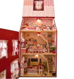 3D LEDlight wooden warm dollhouse Miniatures&furn​iture  