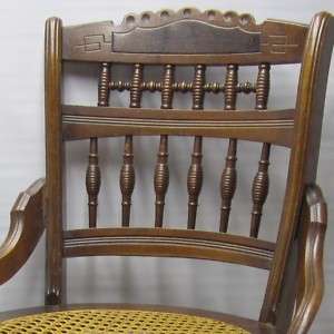   Eastlake Carved Victorian Chair with Hand Caned Seat, Fancy Spindles