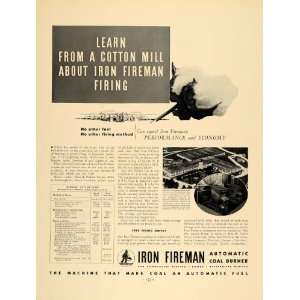   Ad Iron Fireman Coal Hannah Pickett Mills Plant   Original Print Ad