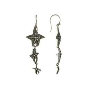 Oxidized Sterling Silver Starfish Seashell Dangling Earrings by Michou