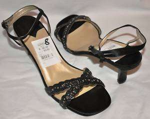 CAPARROS Sequin Black Satin Evening Shoe Heel 8M NEW  
