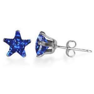 Nickel Free Sterling Silver 8mm Star Blue Sapphire Cubic Zirconia Post 