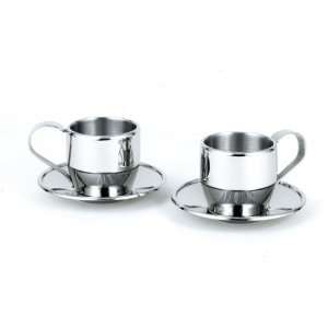  2 Pc Double Walled Stainless Steel Espresso Cup and Saucer 