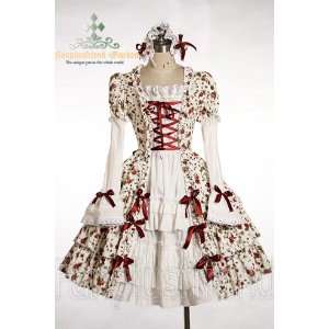 Country Lolita Shirring Lacing Up Hedge Rose Dress&Headdress*Instant 