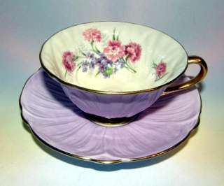 Purple Oleander Shape Carnations Shelley Tea Cup and Saucer Set  