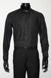 Mens New Slim Skinny Fit Black High Collar Dress Shirt 04 Size US S XL 
