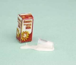 Dollhouse Miniature Carton of Milk with a Spilled Glass  