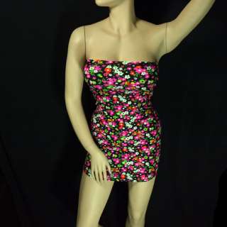   GLOW petal Print Strapless Sexy Clubwear Lycra Spandex Mini Dress MK53