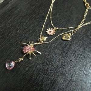  Betsey Johnson Pink Crystal Spider Floret Heart Double 