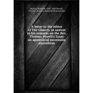   , Thomas. Essay on apostolical succession Richey  Books