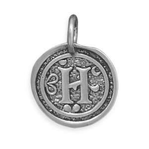  Sterling Silver Round Coin Oxidized Initial Monogrammed 