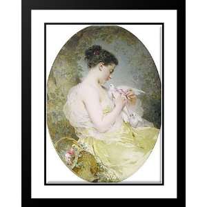   , Charles 28x36 Framed and Double Matted Jeune fille à la colombe