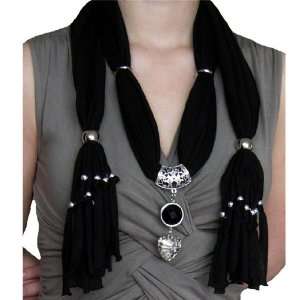  Pendant Scarf with Heart Charm and Beaded Fringe Sports 