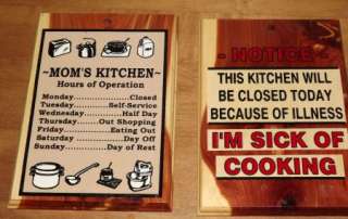 Vintage Set of 2 Cedar Wood Moms Kitchen Wall Decor Signs Plaques 