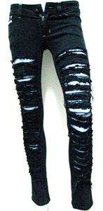NEW Celebrity emo destroyed ripped skinny black JEANS,S  