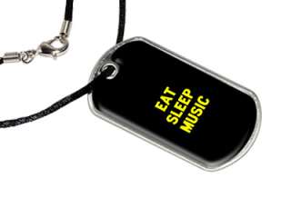 Eat Sleep Music   Military Dog Tag Black Satin Cord Necklace  