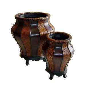  Cheungs Rattan Set of 2 Wooden Round Jar Planter Patio 
