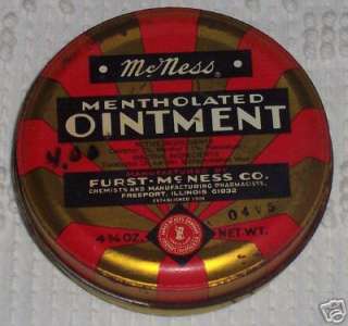 VINTAGE MEDICINE TIN MCNESS MENTHOLATED OINTMENT  