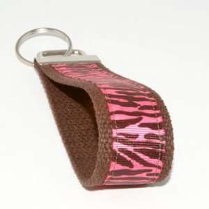  Hot Pink Zebra Print 6   Brown   Keychain Key Fob Ring 