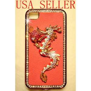  DRAGON iPhone 4 & iPhone 4S Red Leather & Bling Crystal Case Chinese 