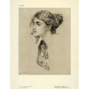 1917 Print Frederick Sandys Chalk Sketch Contemplation 