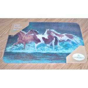  Glass Cutting Board/Trivet   Horses Splashing Design   18 