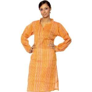   Orange Khadi Kurta with Woven Stripes   Pure Cotton 