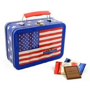 Ghirardelli Chocolate Flag Lunch Box Tin with Squares Chocolates 