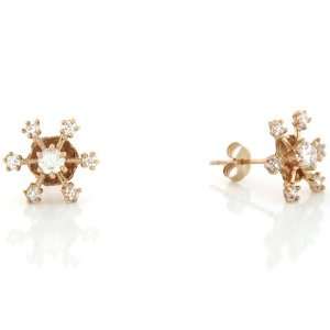  14k Yellow Gold Pretty Round Cut White CZ Snowflake 1.2cm 