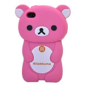 New Cute Pink 3D Rilakkuma Bear Silicone Skin Case Cover for Iphone 4 