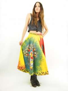   TIE DYE Rainbow SOUTHWESTERN Aztec Ethnic Feather CIRCLE Full Skirt M