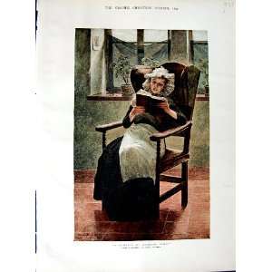   1892 Colour Print Lady Sitting In Chair Reading Book