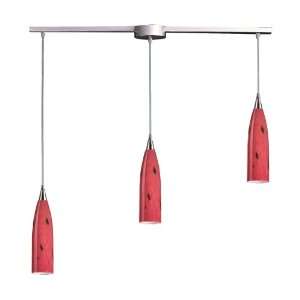 Elk 501 3L FR 3 Light Pendant In Satin Nickel and Fire Red Glass