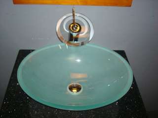 Bathroom Frosted Oval Tempered Glass Vessel Sink  