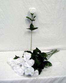 24 WHITE Silk Single Long Stem Rose Buds Wedding Flower  
