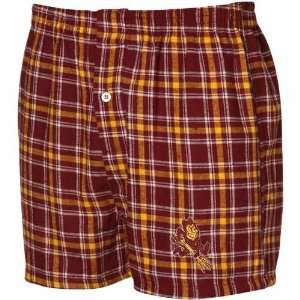  Maroon Gold Plaid Match Up Flannel Boxer Shorts