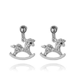  Crystal Rocking Horse Clip On Earrings   Silver Jewelry