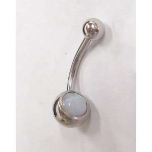  Clouded White Marble Silver Belly Ring 