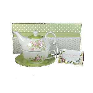 Pink Roses 4 Pc. Tea For One Set 