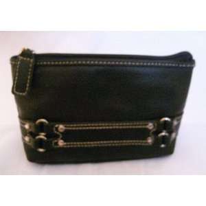   Black Leather 7 Zippered Clutch/Cosmetic Pouch for Purse Beauty