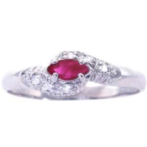  14K White Gold Diamond Clustered Marquis Promise Ring Ruby 