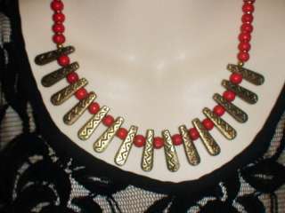 Gypsy Banjara Necklace Earrings Tomato Red / Turquoise  