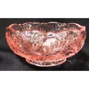 Solid Pink Glass Berry Bowl Inverted Thistle Pattern 