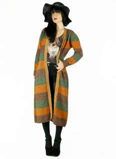 vtg 70s S/M Knit STRIPED Sweater MAXI Dress JACKET Long Cardigan 